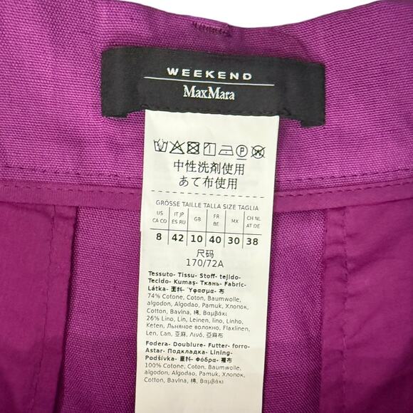 Max Mara Weekend Fuchsia Plum Purple Pleated Linen Blend Bermuda Shorts size 8 - Picture 6 of 9